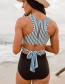 Fashion Stripe + Flower Pants Printed Colorblock One-piece Swimsuit