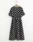 Fashion Black Dot V-neck Waist Long Skirt