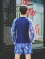 Fashion Navy Blue Two-piece Long-sleeved Split Beach Pants Men's Swimwear