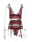 Fashion Red Wine Lace Halter Straps Underwear Set