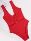 Fashion Red Circle Belt One-piece Swimsuit