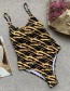 Fashion Yellow Tiger Print Strapless Backless One-piece Swimsuit