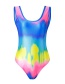Fashion Color Gradient Rainbow Print Backless Triangle Siamese Swimsuit