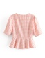Fashion Orange Pink Plaid Ruffled Hem Shirt