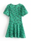 Fashion Green Floral Puff Sleeve Dress