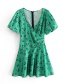 Fashion Green Floral Puff Sleeve Dress