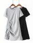 Fashion Gray Drawstring Ruffle T-shirt