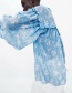 Fashion Blue Laminated Flower Print Blouse