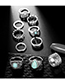 Fashion Silver Water Drop Turquoise Rose Knotted Open Ring Set Of 10