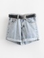 Fashion Blue Belt Denim Cuffed Shorts