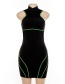 Fashion Black Contrast Half-open Collar Sleeveless Skirt