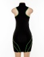 Fashion Black Contrast Half-open Collar Sleeveless Skirt