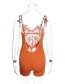 Fashion Orange Sling Lace Hook Flower Back One-piece Suit