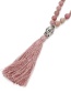 Fashion Leather Powder 8mm 108 Beaded Natural Red Stone Round Beads Buddha Head Tassel Necklace