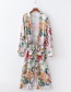 Fashion Color Flower And Bird Print Kimono Shawl  Satin