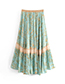 Fashion Green Printed Elastic Waist Irregular Skirt  Human Cotton