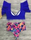 Fashion Blue Floral High Waist Ruffled Vest Deep V Bikini