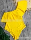 Fashion Yellow Polka-dot One-shoulder Double-layer Ruffled One-piece Swimsuit