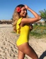 Fashion Yellow Polka-dot One-shoulder Double-layer Ruffled One-piece Swimsuit