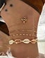 Fashion Gold Water Drop Chain Shell Small Bee Alloy Anklet 4 Piece Set