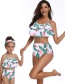 Fashion Children's Green Print Printed High Waist Parent-child Swimsuit
