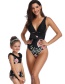 Fashion Children's Black Piece Print Parent-child One-piece Swimsuit