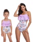 Fashion Adult Purple Printed Conjoined Double Ruffled Parent-child Swimsuit