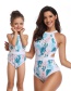 Fashion Adult Blue Print Conjoined Siamese Parent-child Swimsuit