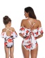Fashion Adult Fire Lily Swimwear Printed One-piece Ruffled Parent-child Swimsuit