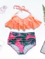 Fashion Orange Pleated Ruffled Printed High-waist Split Swimsuit