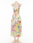 Fashion Color Sling V-neck Printed Split Dress