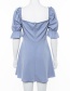 Fashion Blue Bow-neck Halter Short-sleeved Dress