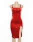 Fashion Red Strap One-neck Split Dress