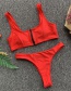 Fashion Red Solid Color Zipper Split Swimsuit